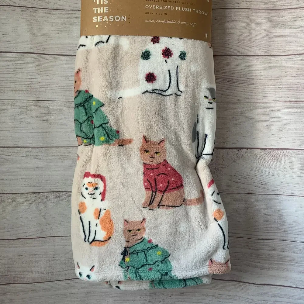 TisThe Season Christmas Cat Blanket Oversized Plush Throw 60x70